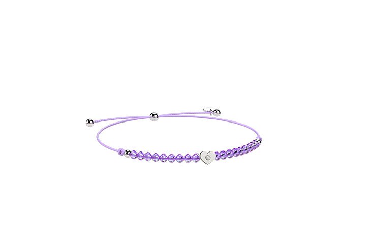 Bracelet Cordon avec cœur Lilas
