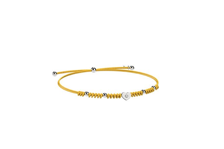 Bracelet cordon et cœur en argent jaune