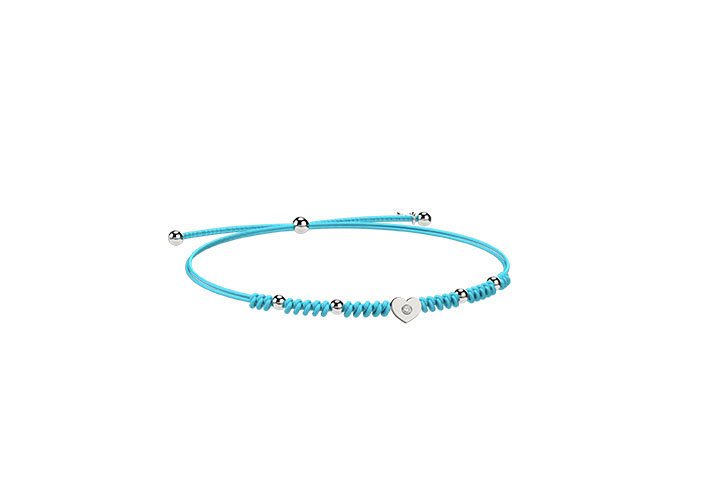 Bracelet cordon et coeur en argent bleu