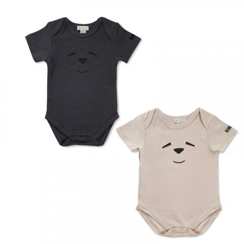 Geschenkpackung: beige Body + anthrazitfarbener Body Größe 03 Monate