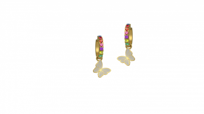 Orecchini Farfallina dei Colori Bianca Argento 925, pietre multicolor_12665