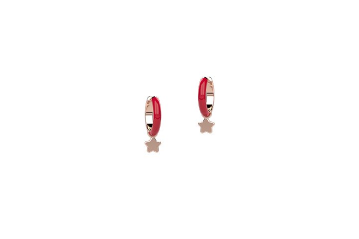 Boucle d'oreille Cercle Email Rouge Argent 925 - Étoile