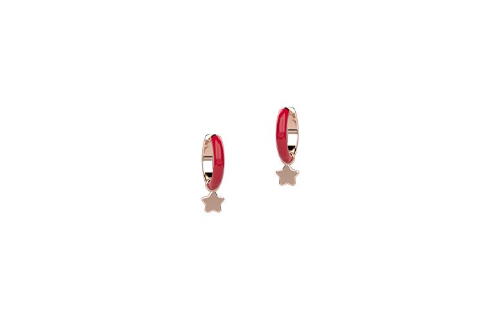 Boucle d'oreille Cercle Email Rouge Argent 925 - Étoile_5925