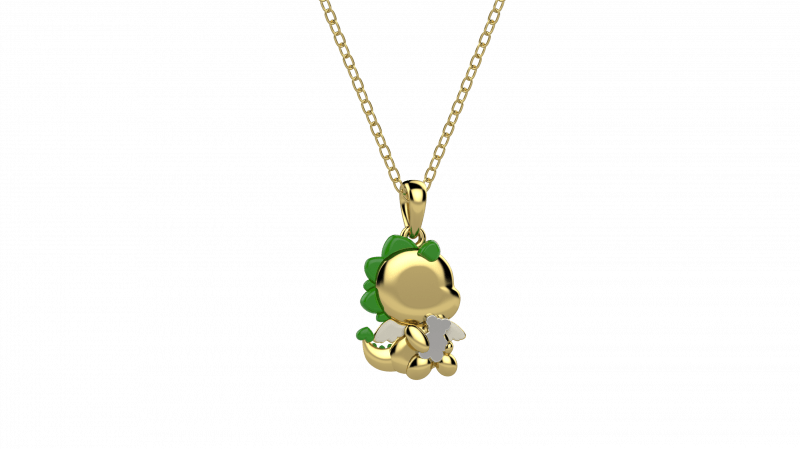 Pendant Green Heart Dragon in 925 Silver_12693