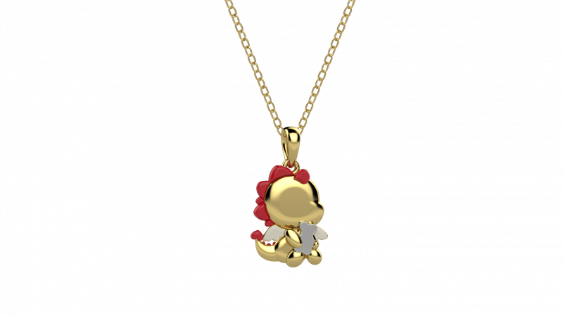 Pendant Red Heart Dragon in 925 Silver_12692