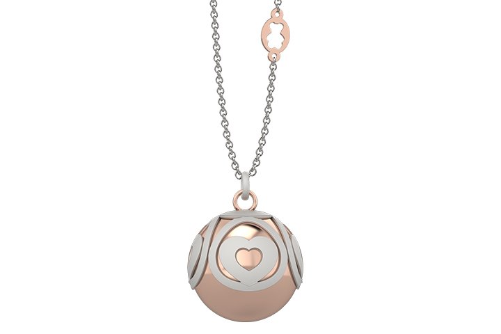 Pendant with golden boule charm with heart shaped decorations_2460