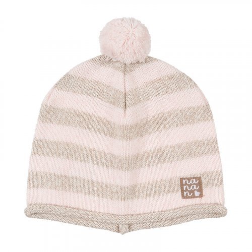 Pink and Dove Grey Yarn Striped Hat