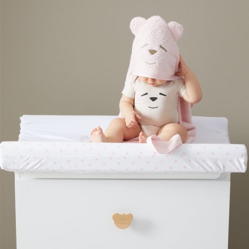 Pink changing mat cover with bears for wooden changing table_3044