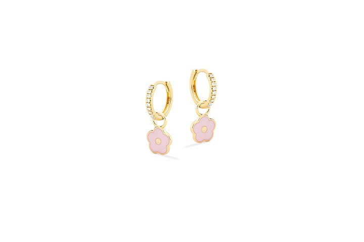 Pink Flower Earrings in Silver