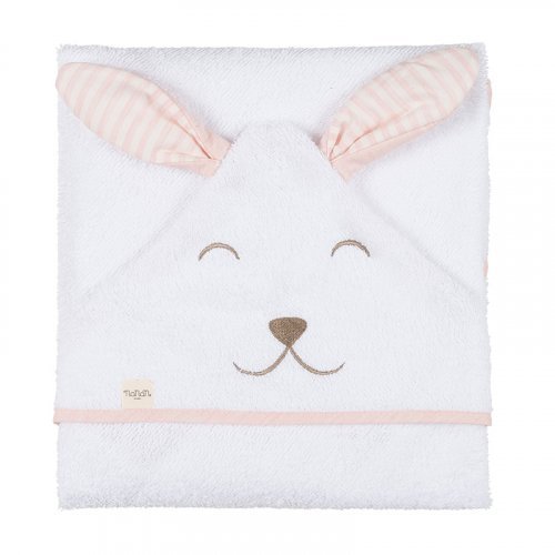 Pink hooded bath towel with rabbit