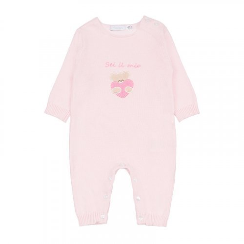 Pink Knitted Babygro with Teddy