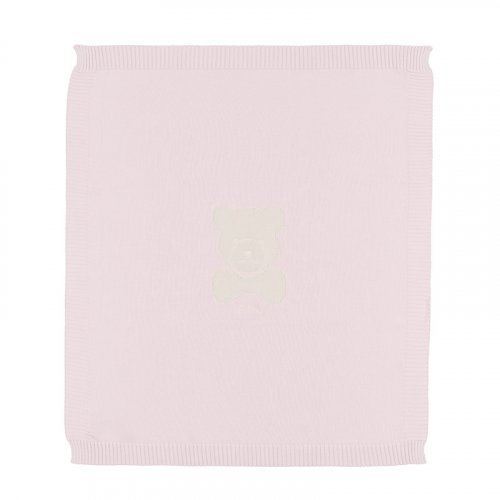 Pink knitted blanket with bear_7524