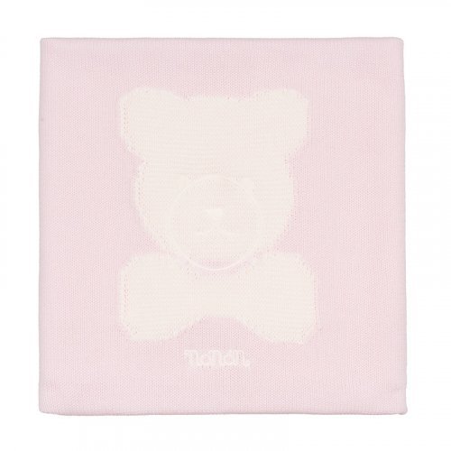 Pink knitted blanket with bear_7525