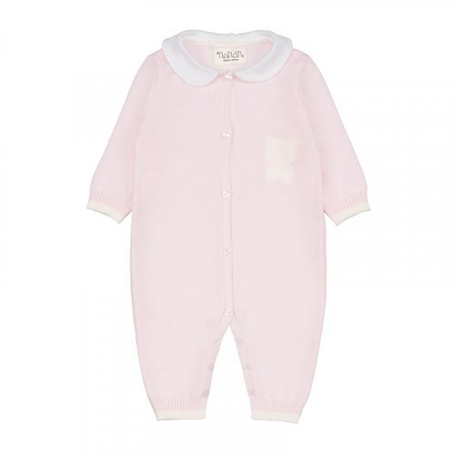 Pink knitted front opening babygro with collar