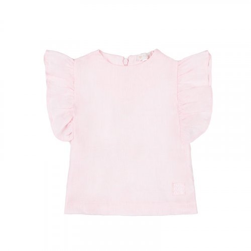 Pink Linen Blouse with Volant