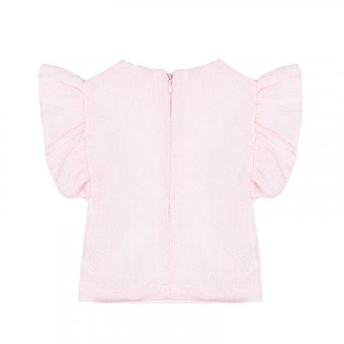 Pink Linen Blouse with Volant_4888