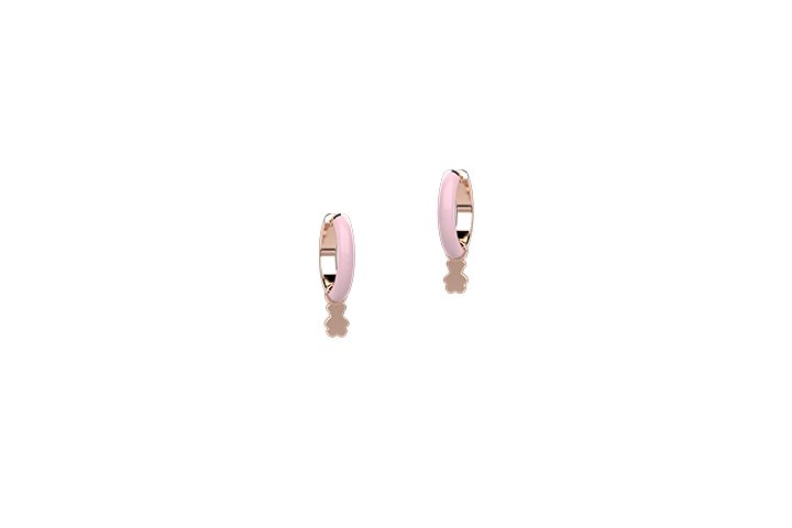 Pink Polish Circle Earrings with Bear
