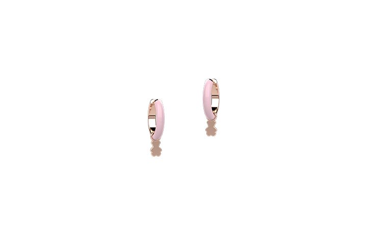 Pink Polish Circle Earrings with Bear