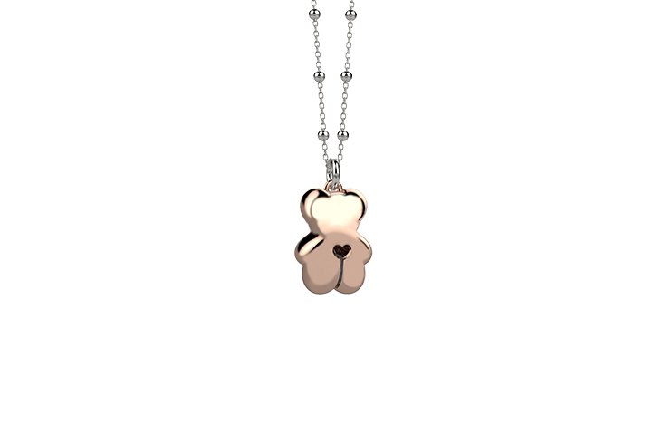 Pink silver colored bell teddy bear pendant_5973
