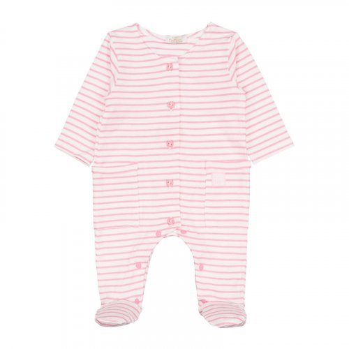 Pink Striped Babygro with Front Opening