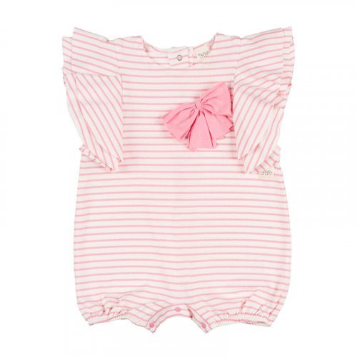 Pink Striped Romper with Voulant
