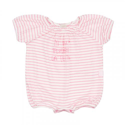 Pink Striped Romper with Writing_5168