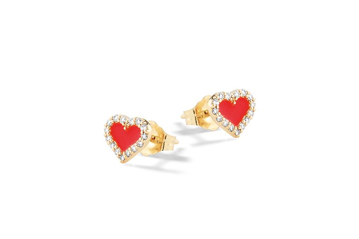 Red Hearts Earrings in Silver