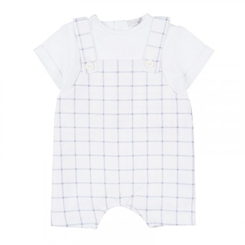 Romper with Light Blue Checked Overalls