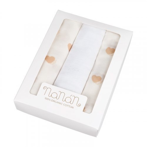 Set 3 pz mussola all over cuori 80x80 cm beige_11187