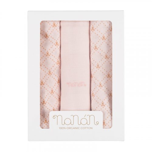 Set 3 pz mussola all over lettering 80x80 cm rosa