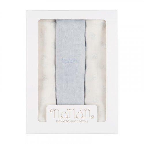 Set 3 pz mussola all over orsetti 80x80 cm azzurro