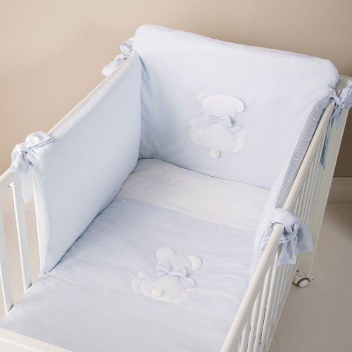 Set Bettdecke und Bettumrandung 4-teilig Blauer Schleifenbogen