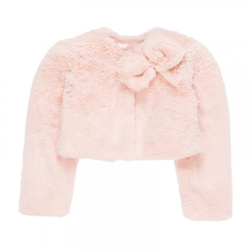 Short Fur Coat Pink with Bow