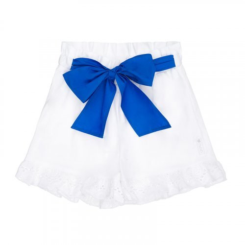 Shorts bianchi con fiocco blu