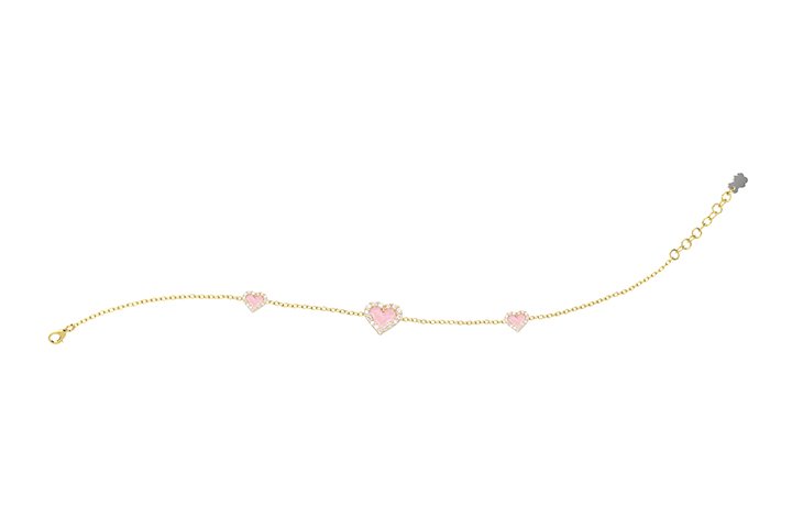 Silver Pink Hearts Bracelet_9287