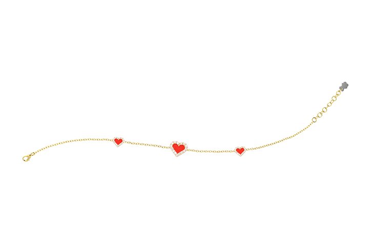 Silver Red Hearts Bracelet