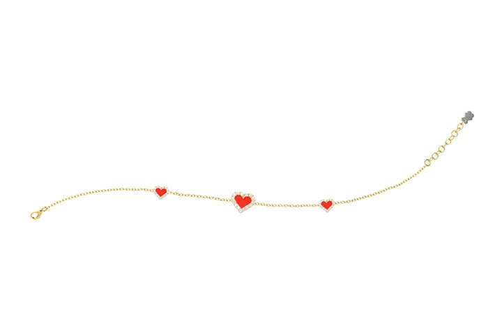 Silver Red Hearts Bracelet_9290