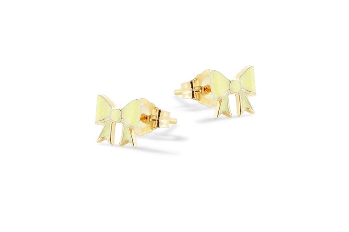 Silver Yellow Bow Earrings_9300