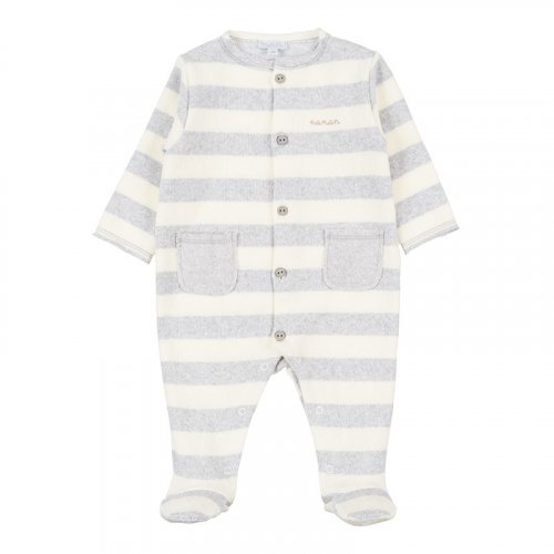 Striped Grey Babygrow with Front Opening
