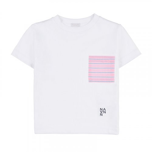 T-shirt with Pink Striped Pocket