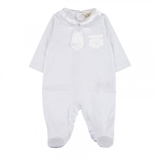 White babygro with tie and pocket_9070