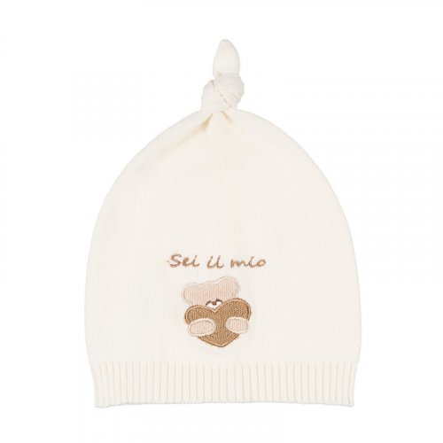 White Knitted Hat with Knot_4309