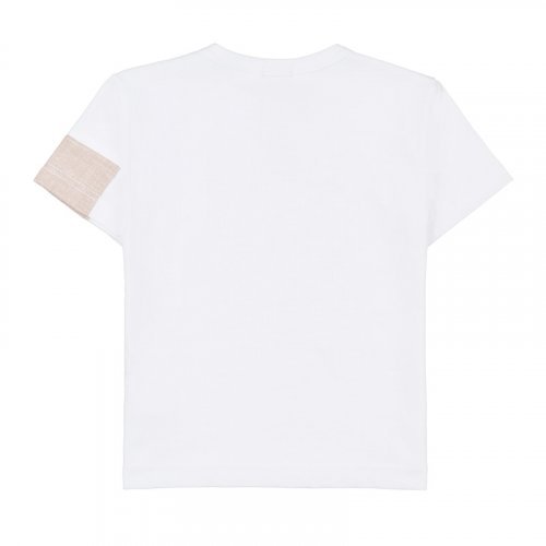 White T-Shirt with Beige Button_4526