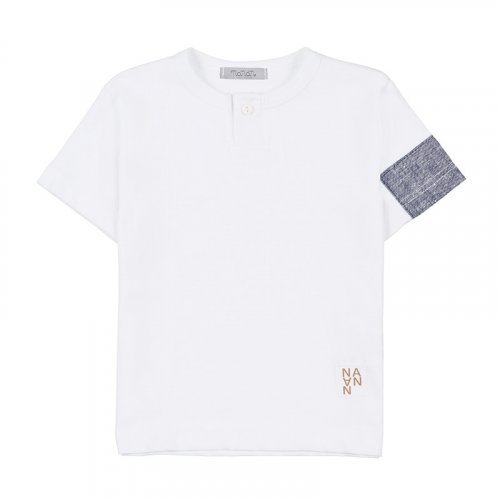 White T-Shirt with Blue Button