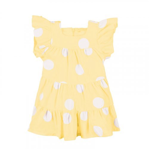 Yellow Polka Dotted 3 Flounces Dress