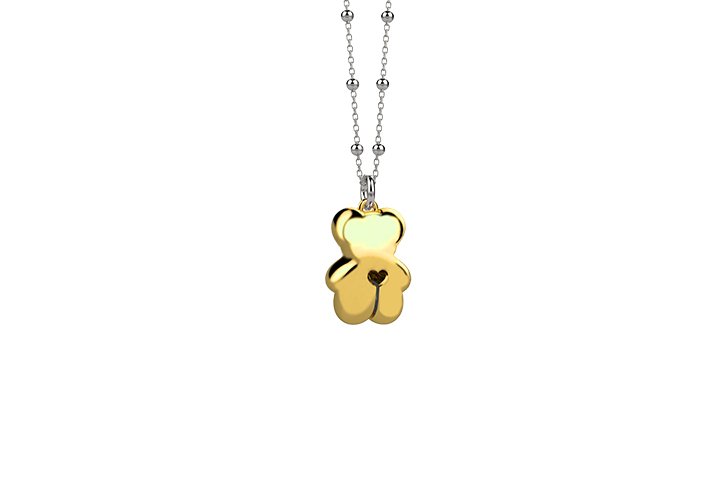 Yellow silver colored bell teddy bear pendant_5972
