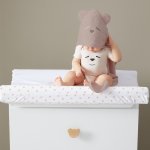 Beige changing mat cover with bears for wooden changing table_3042