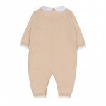 Beige knitted front opening babygro with collar_7541