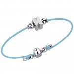 Bracelet with Light Blue Lace - Letter H
 (Colore: ARGENTO BIANCO - Taglia: UNICA)