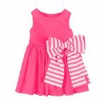 Fucsia Dress with Striped Bow at the Waist_4794